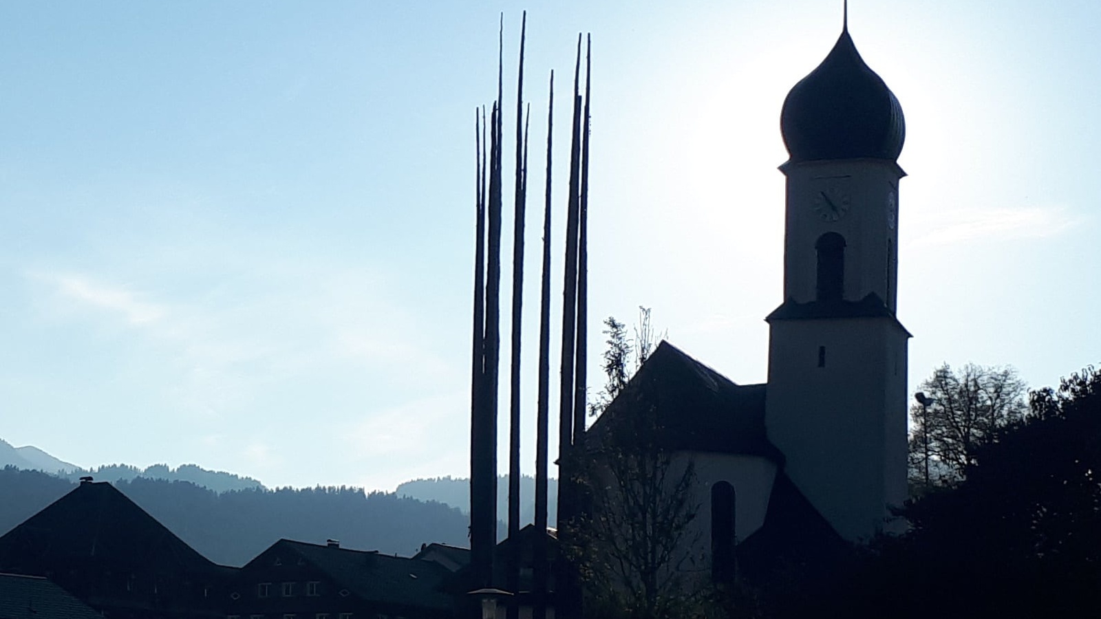Einer der Fichtenstämme informiert die BesucherInnen über die Wichtigkeit der Verwendung von Holz aus der Region.